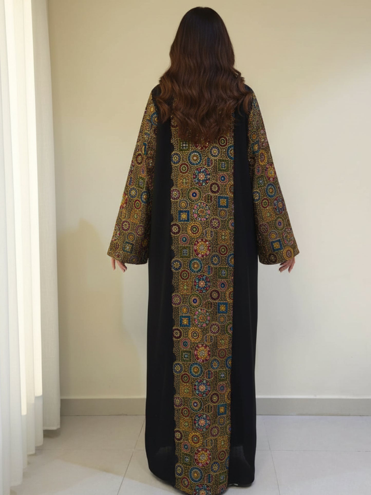 Abaya ZY-026 Black with Royal Mosaic Embroidery