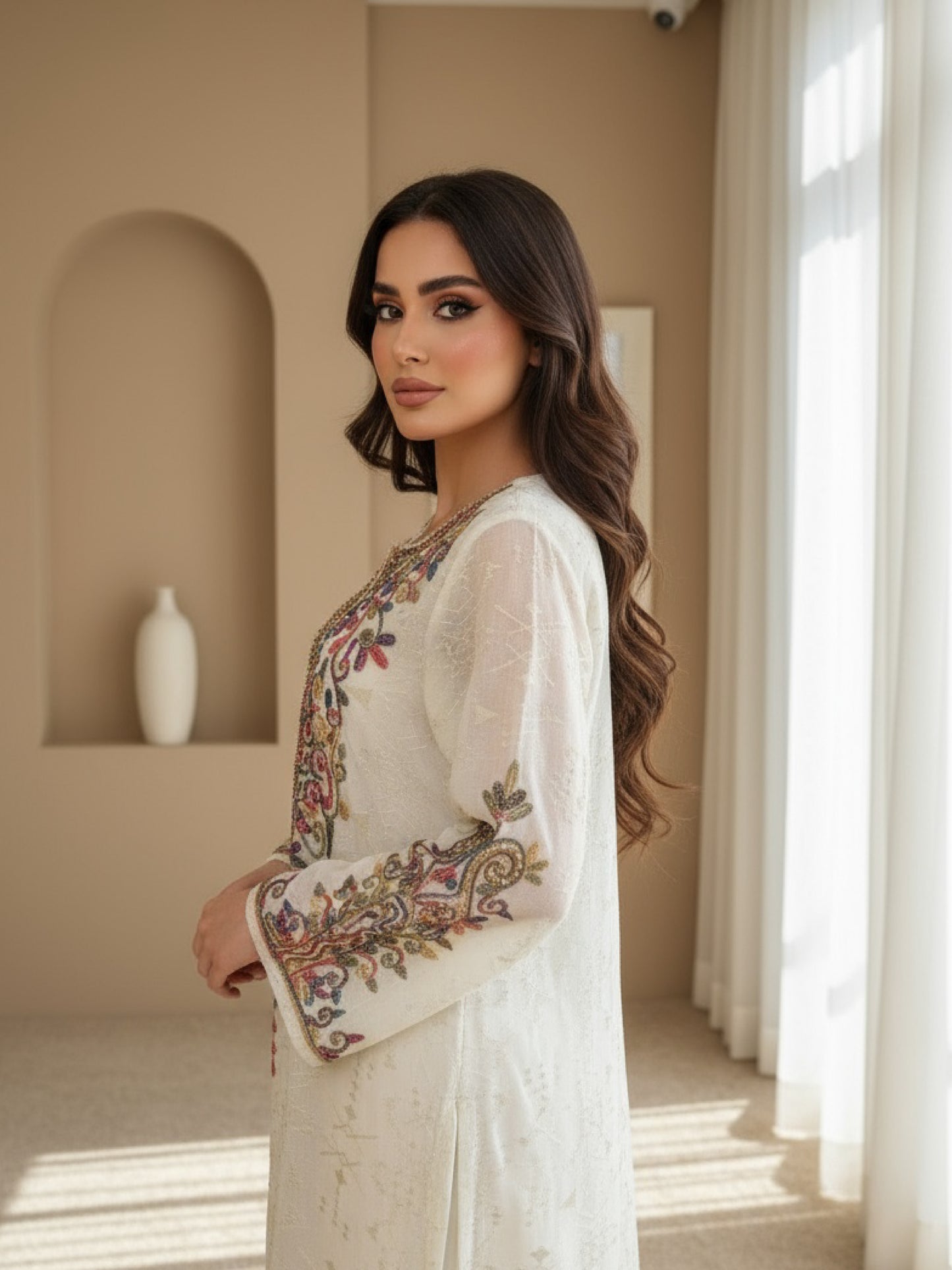 ZY-029 Cream Embroidered Elegance