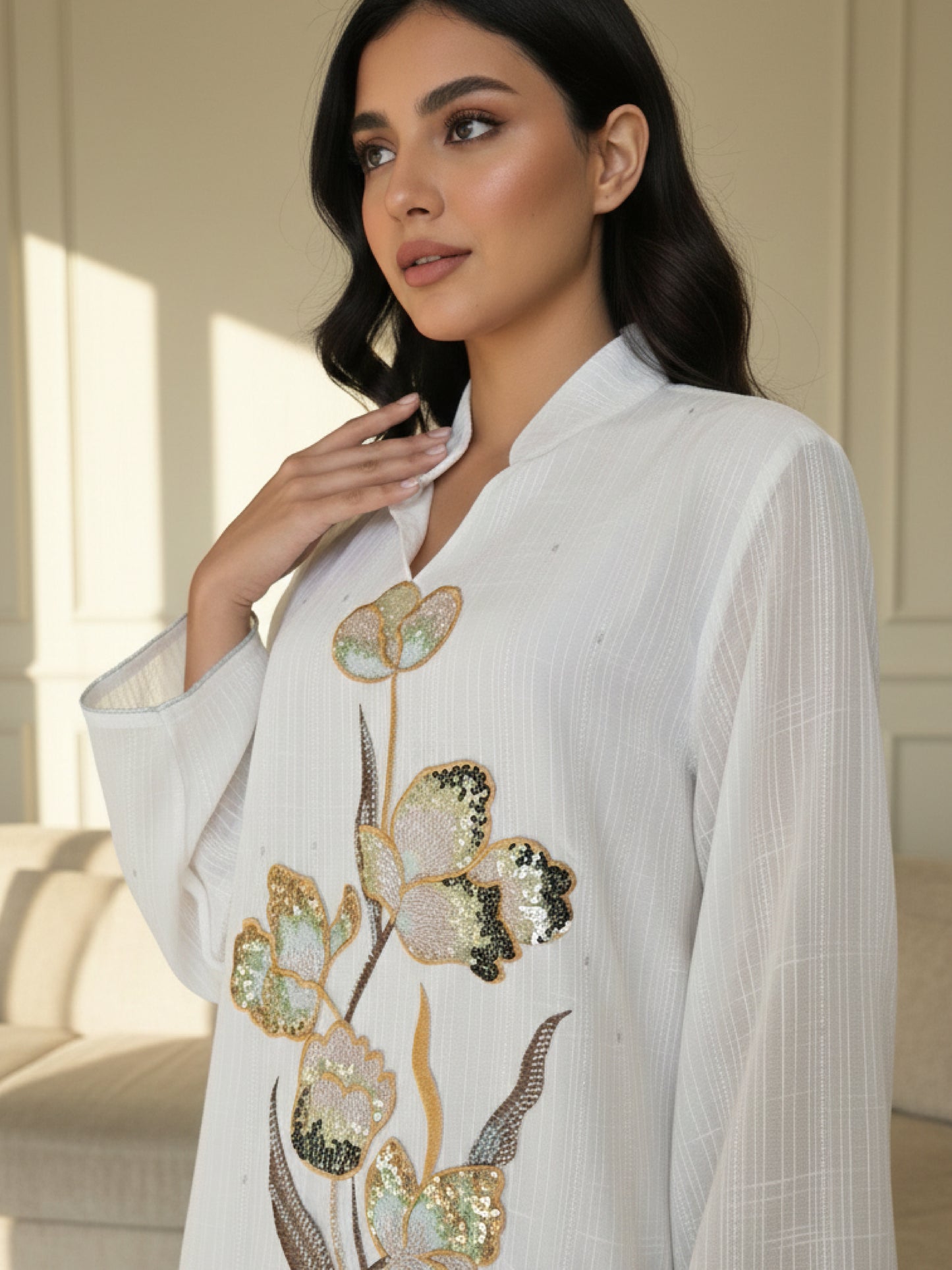 ZY-032 White Floral Embroidery