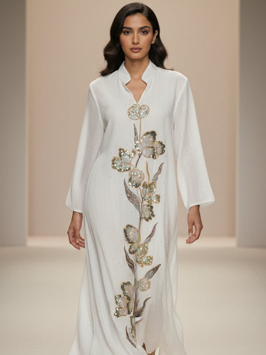 ZY-032 White Floral Embroidery