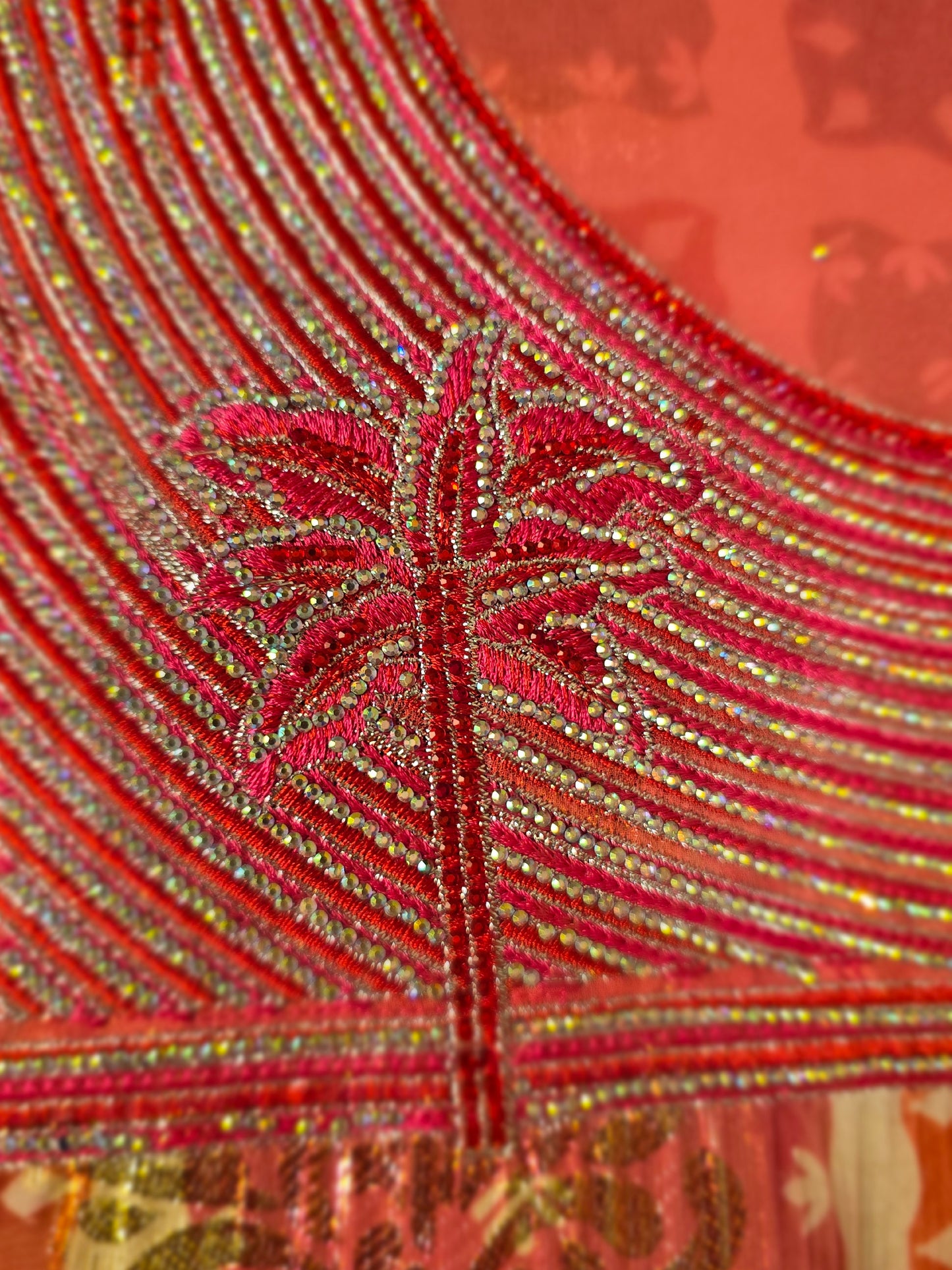 ZY-FAB-003 Pink Chiffon Mukhawer Fabric with Gold Accents