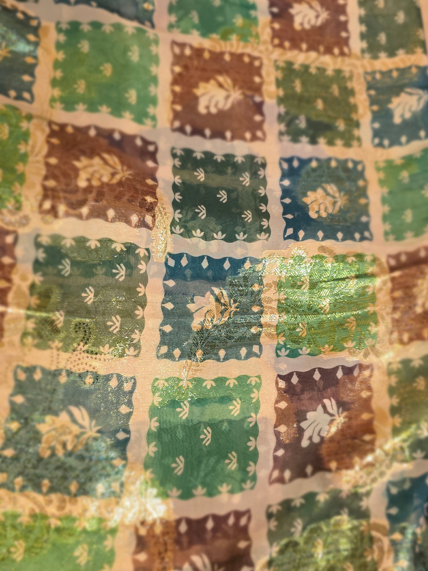 ZY-FAB-002 Green Chiffon Mukhawer Fabric with Gold Accents