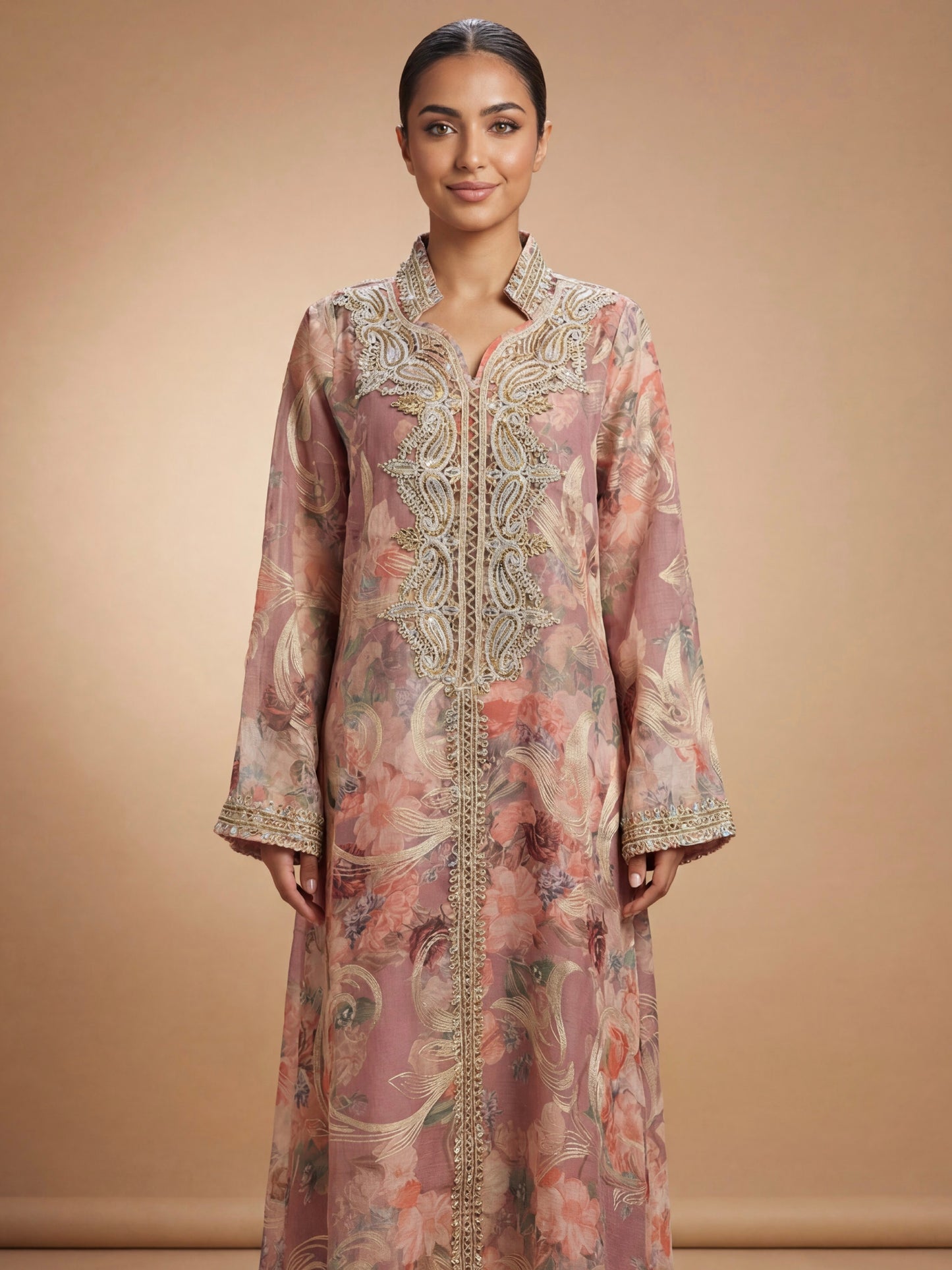 ZY-061 Mauve Floral Embroidered Luxury Jalabiya