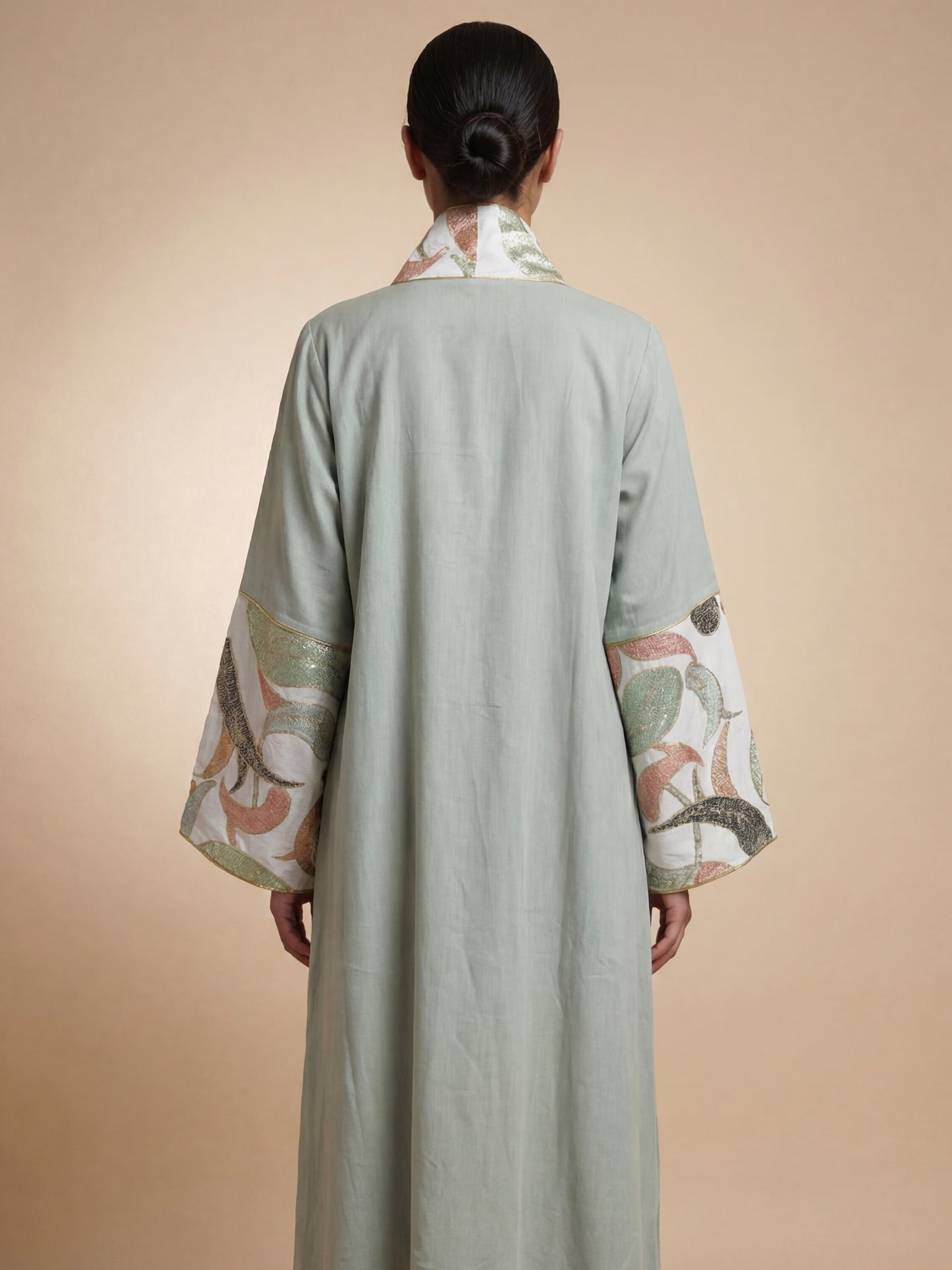 ZY-069 Sage Green Abstract Embroidered Jalabiya