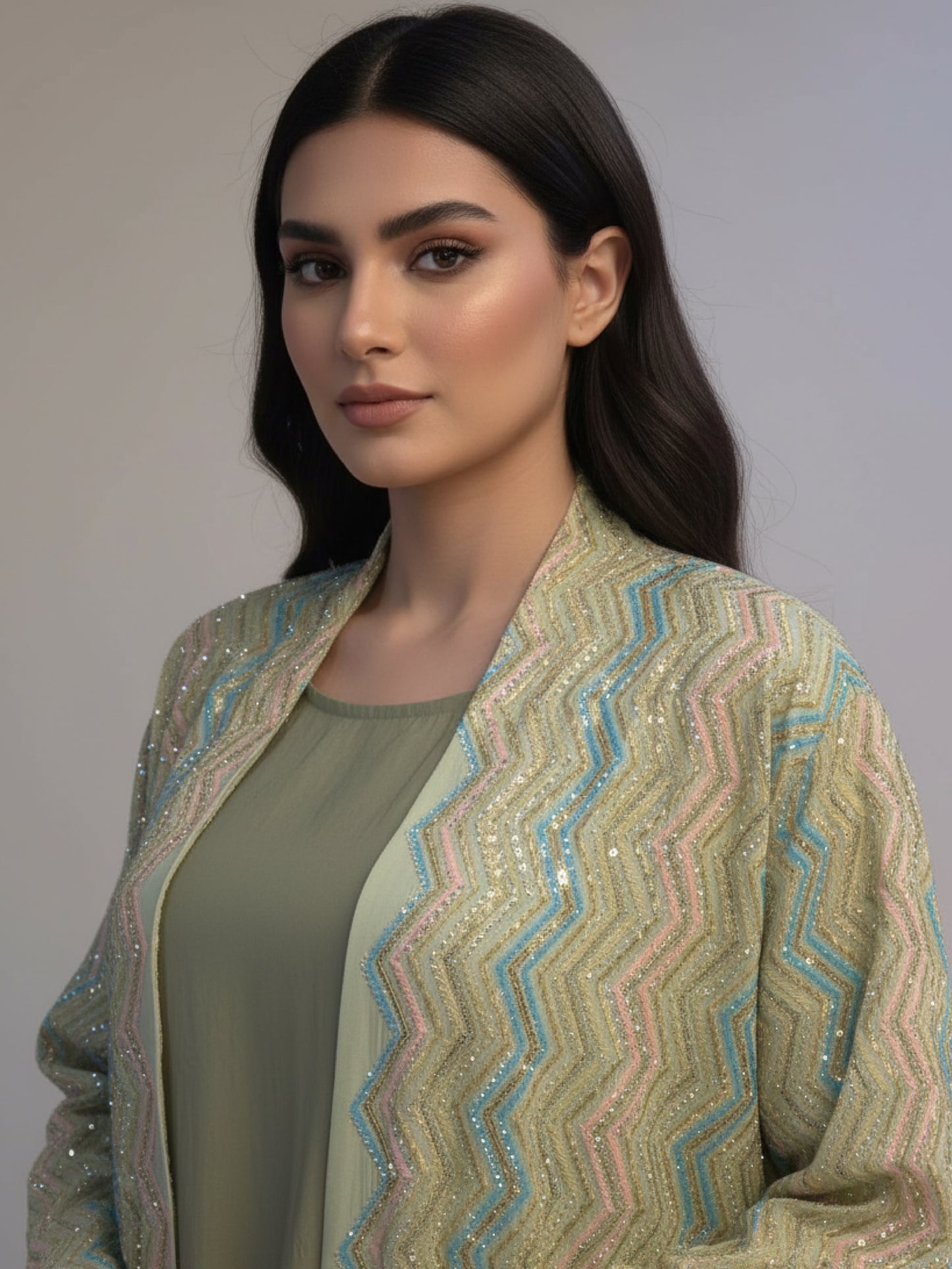 Abaya ZY-024 Green Wave Embroidery