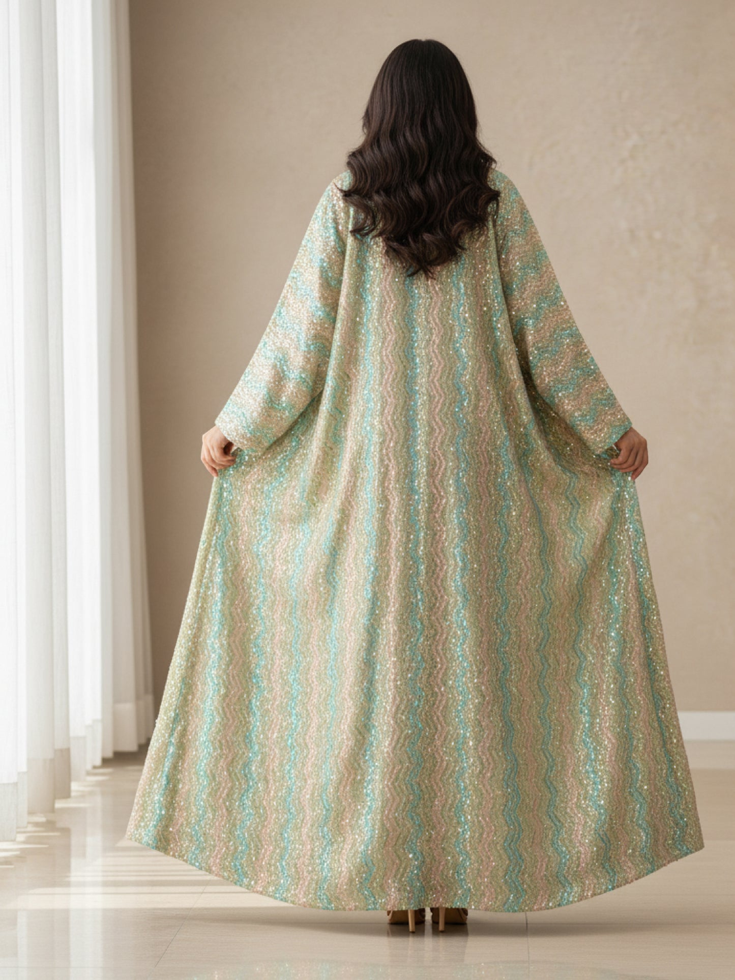 Abaya ZY-024 Green Wave Embroidery