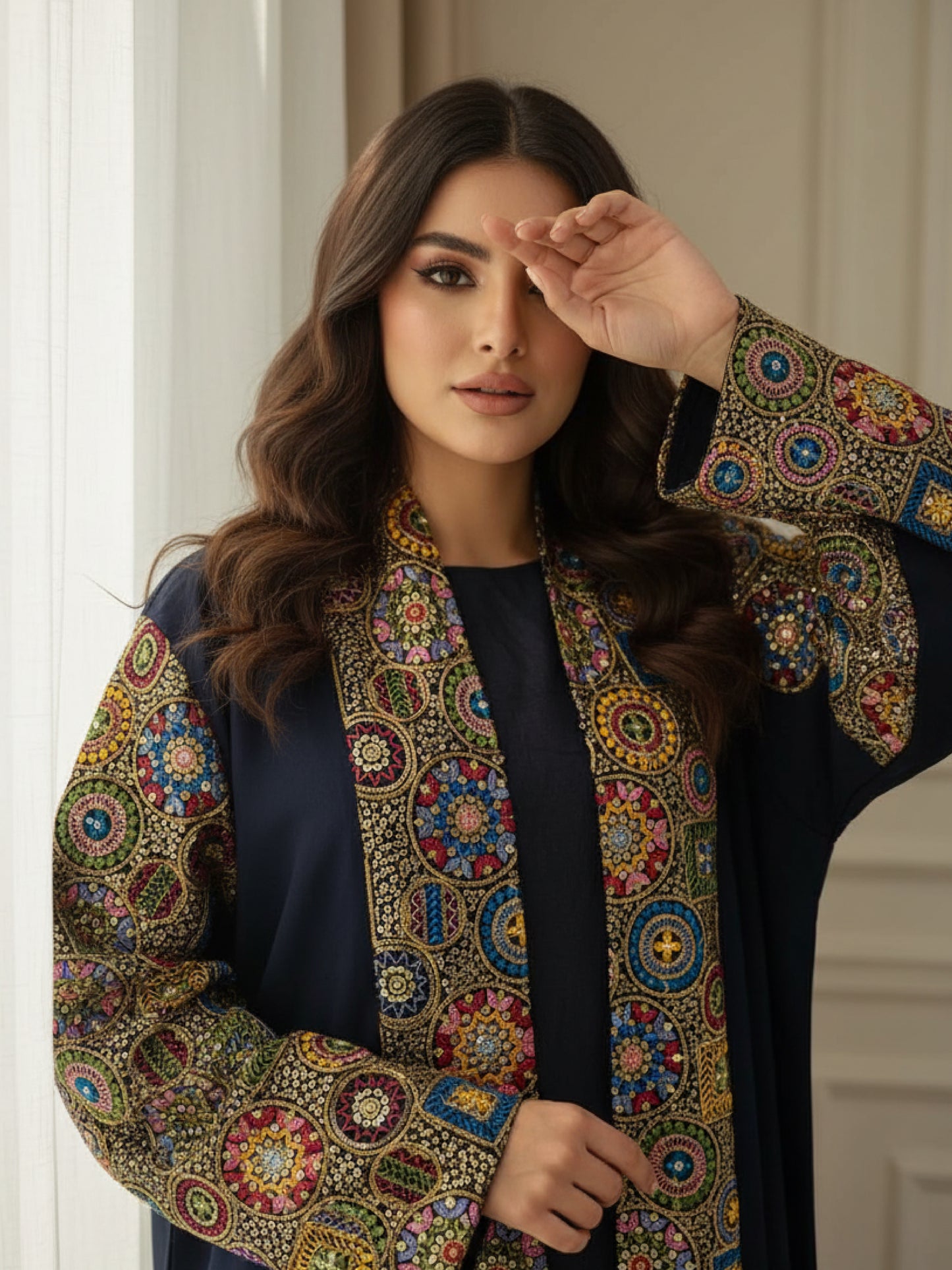 Abaya ZY-026 Black with Royal Mosaic Embroidery