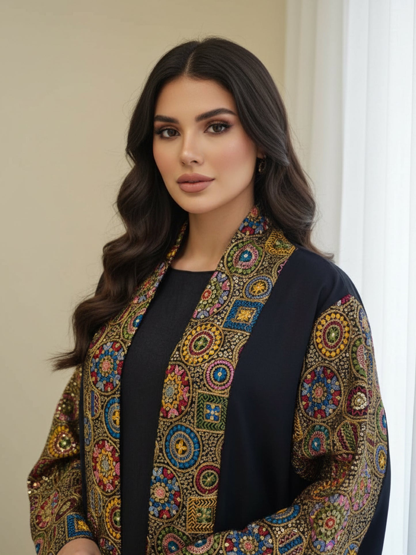 Abaya ZY-026 Black with Royal Mosaic Embroidery