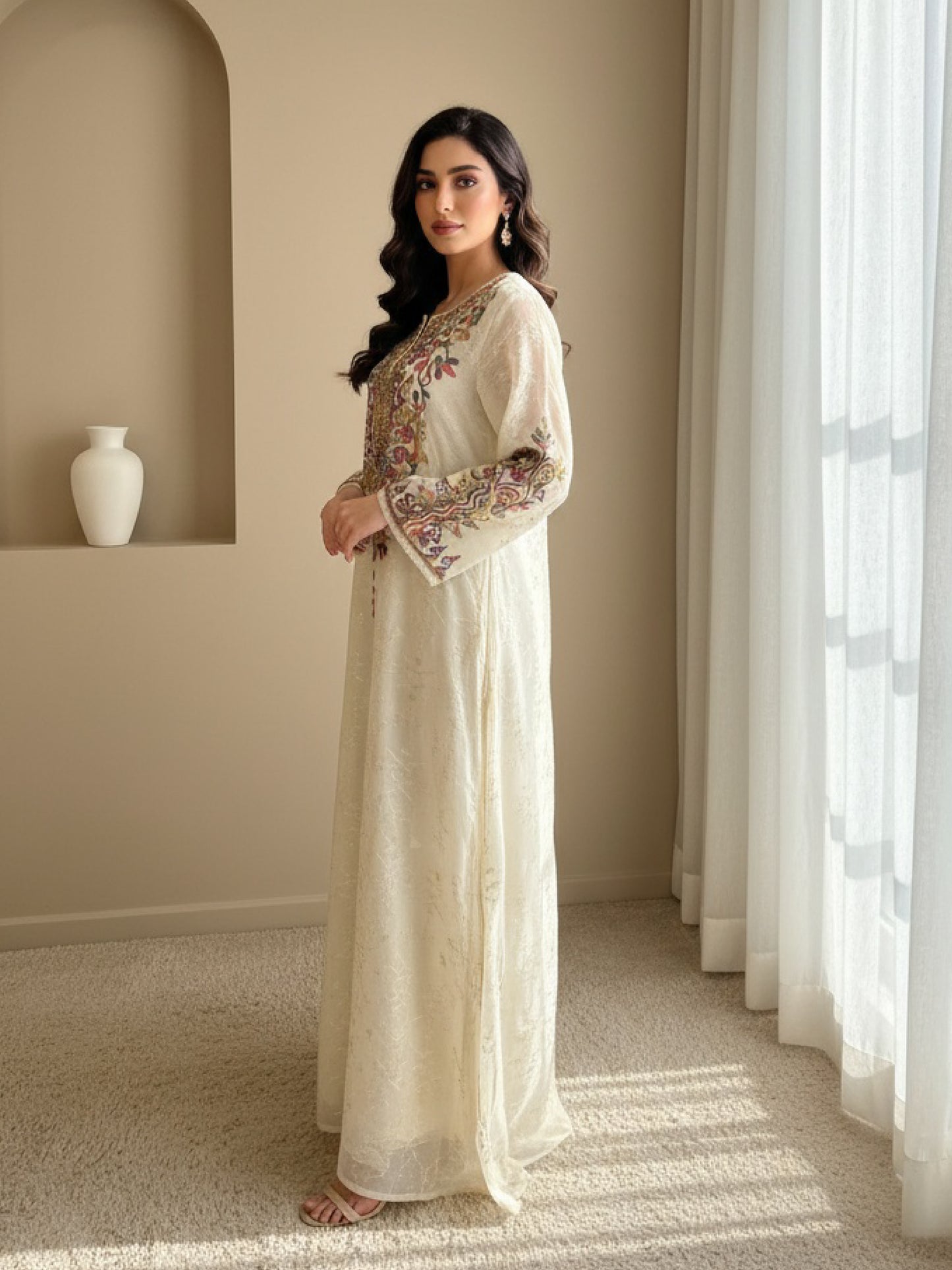 ZY-029 Cream Embroidered Elegance