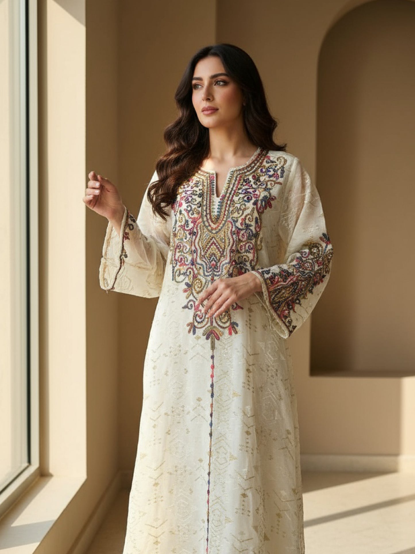ZY-029 Cream Embroidered Elegance