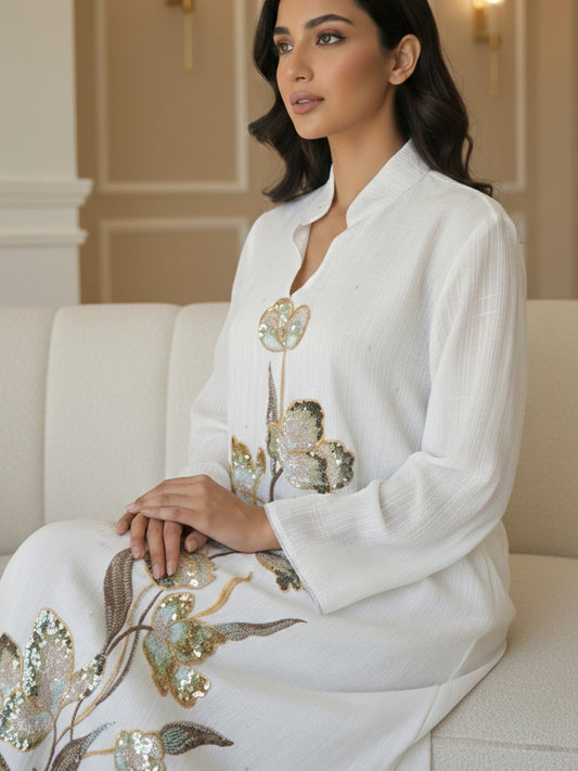 ZY-032 White Floral Embroidery