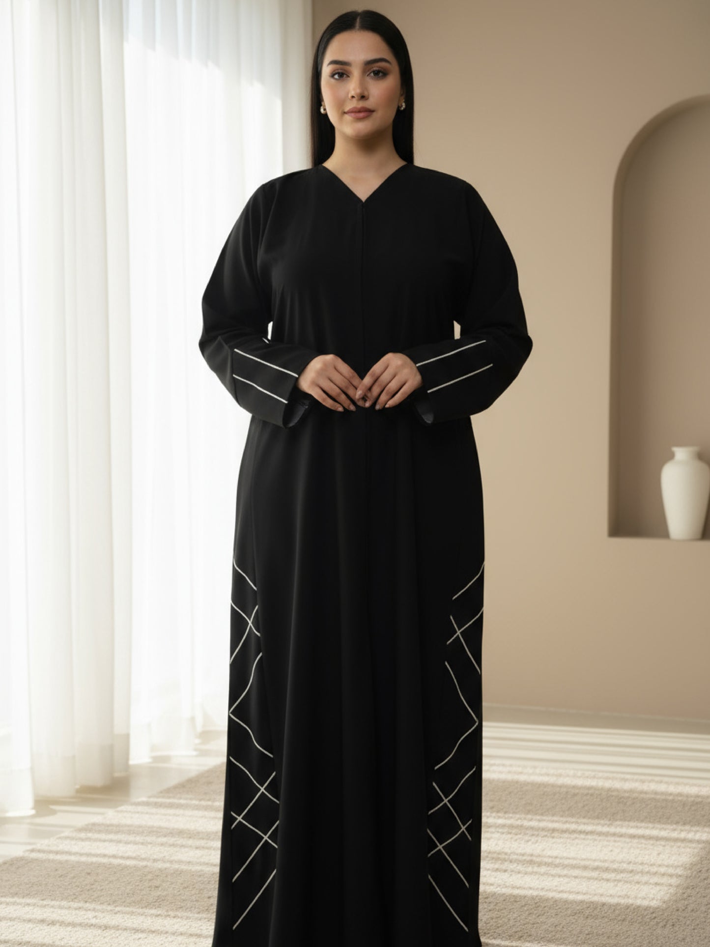 ZY-036 Black with Lines Embroidery Details and Side Pocket