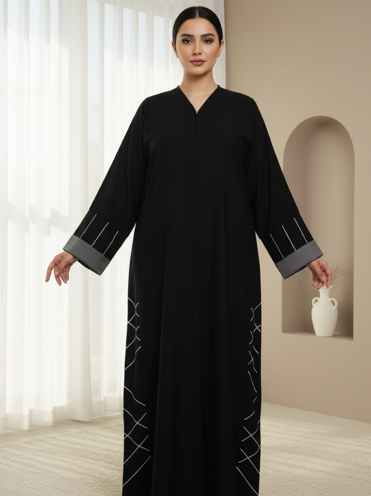 ZY-036 Black with Lines Embroidery Details and Side Pocket