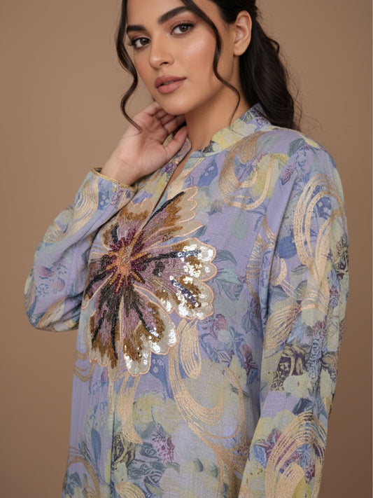 ZY-039 Lavender Floral Embroidery