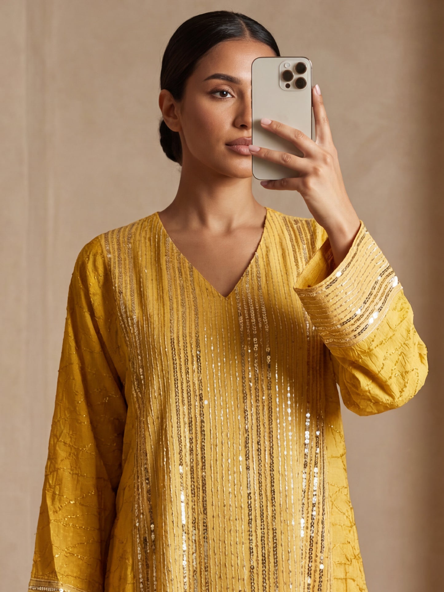 ZY-045 Yellow Jalabiya with Silver Sequin Panel