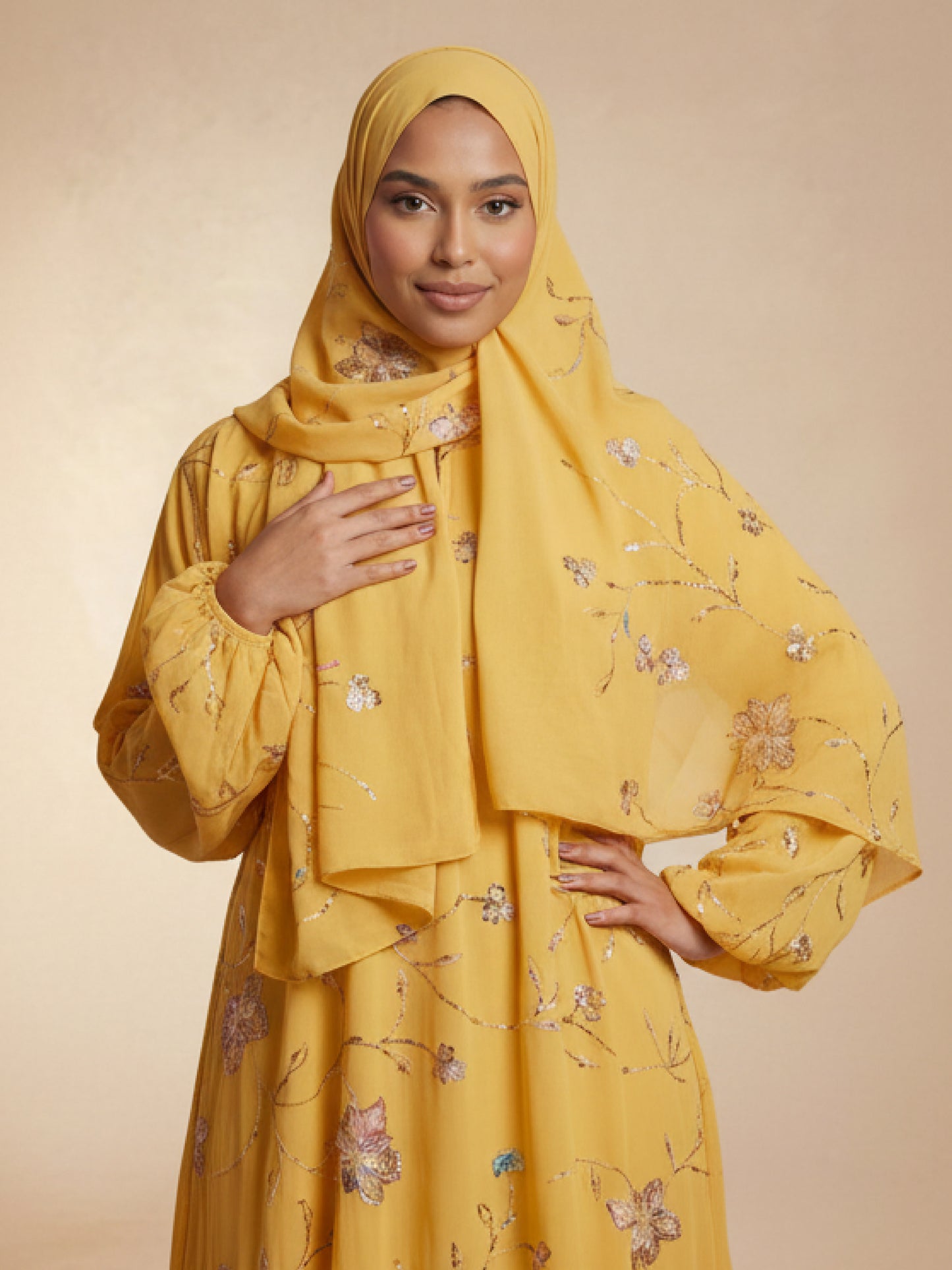 ZY-052 Mustard Embroidered Prayer Abaya