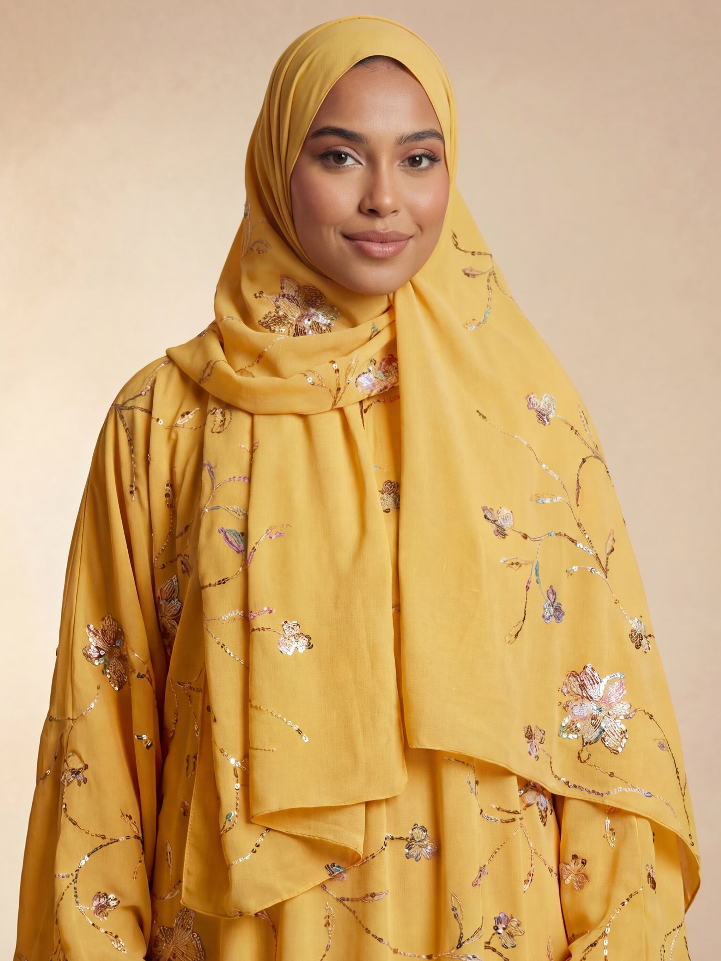ZY-052 Mustard Embroidered Prayer Abaya