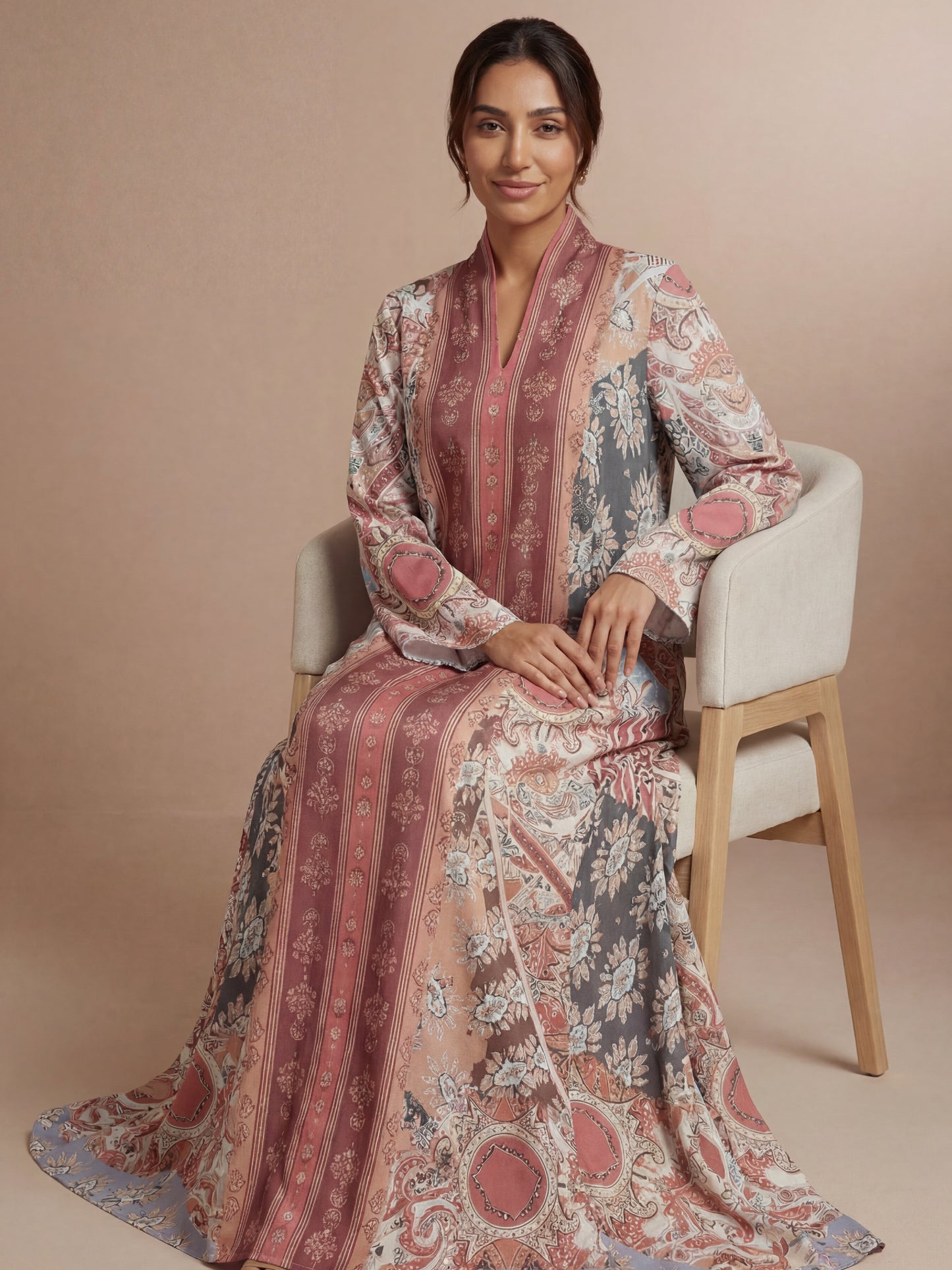 ZY-056 Rose Harmony Printed Jalabiya