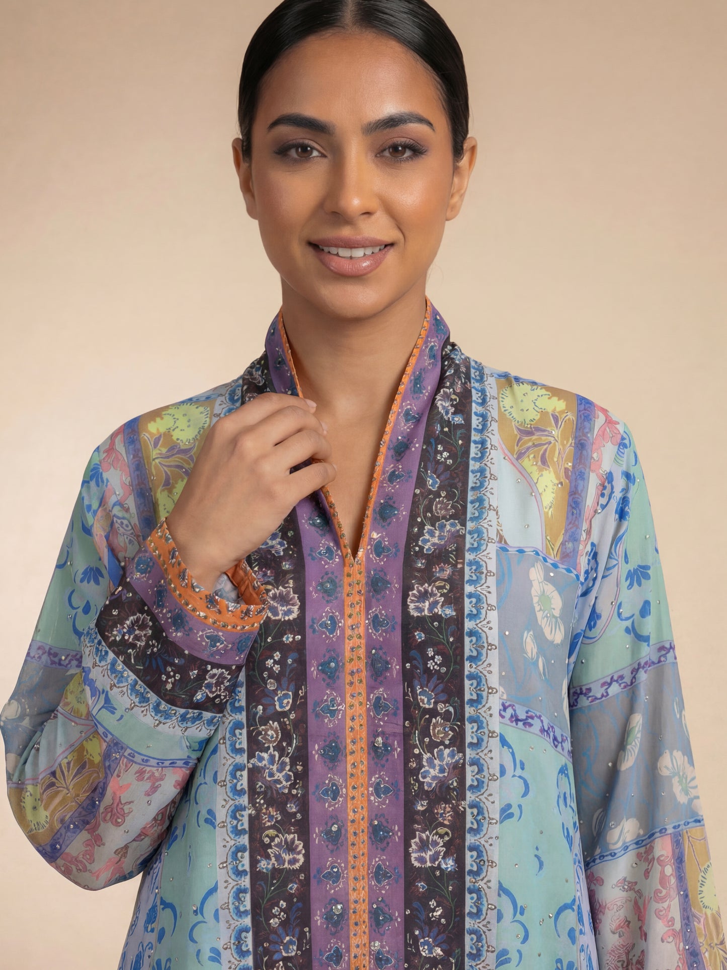 ZY-064 Azure Mosaic Multi-Print Jalabiya