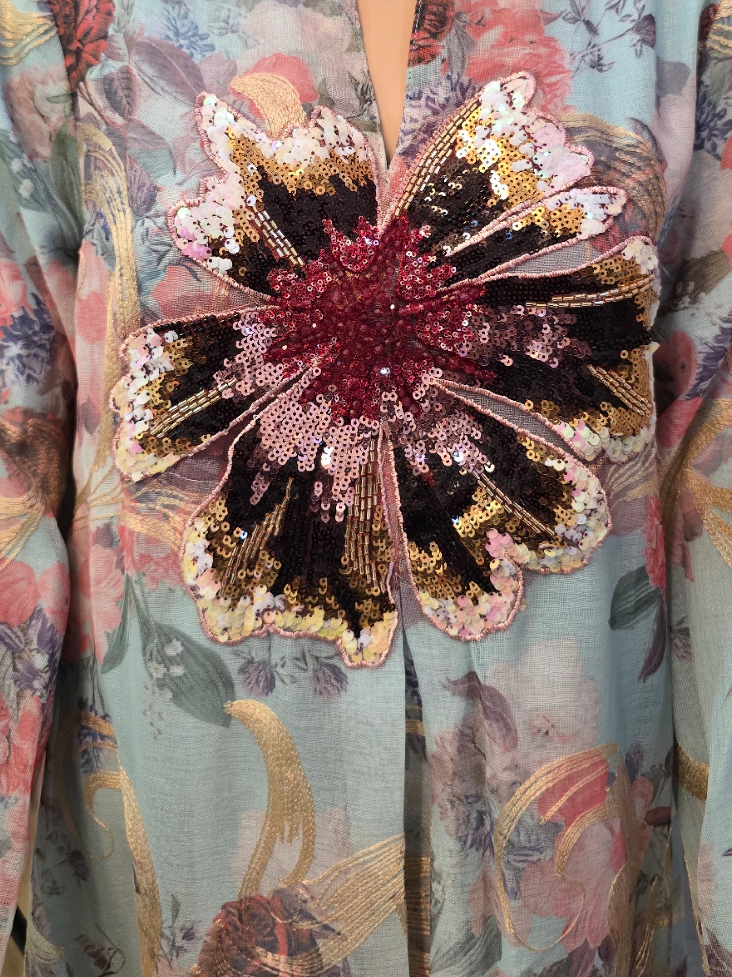 ZY-065 Blush Garden Sequin Flower Jalabiya