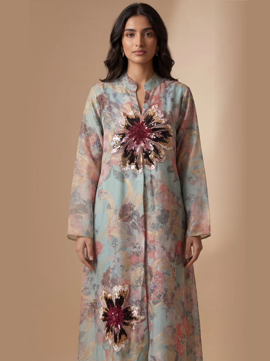 ZY-065 Blush Garden Sequin Flower Jalabiya