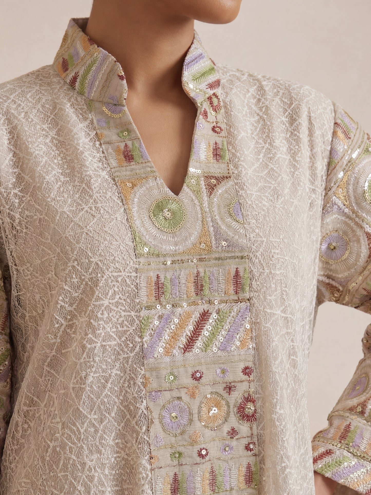 ZY-070 Beige Heritage Embroidered Jalabiya