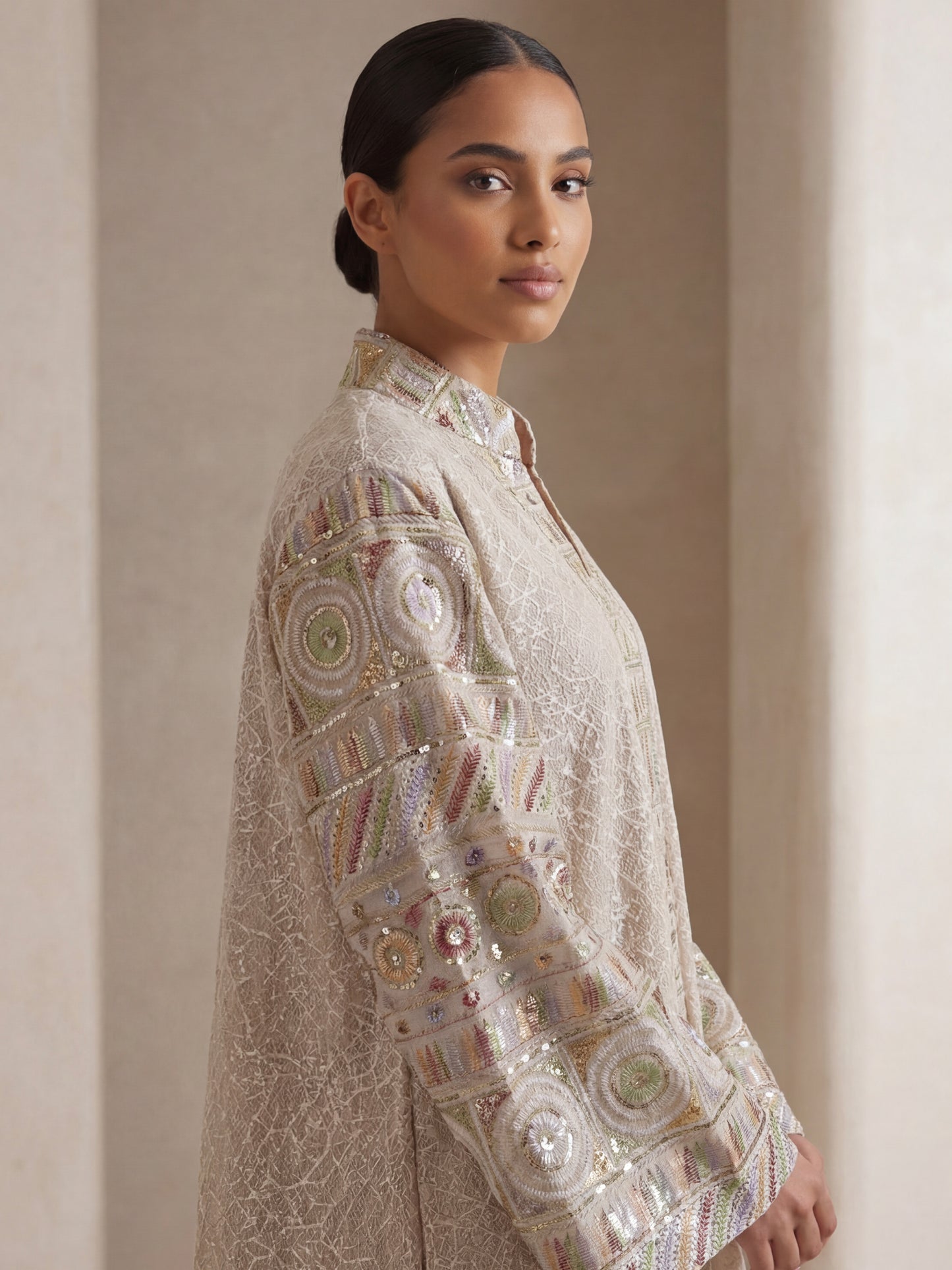 ZY-070 Beige Heritage Embroidered Jalabiya