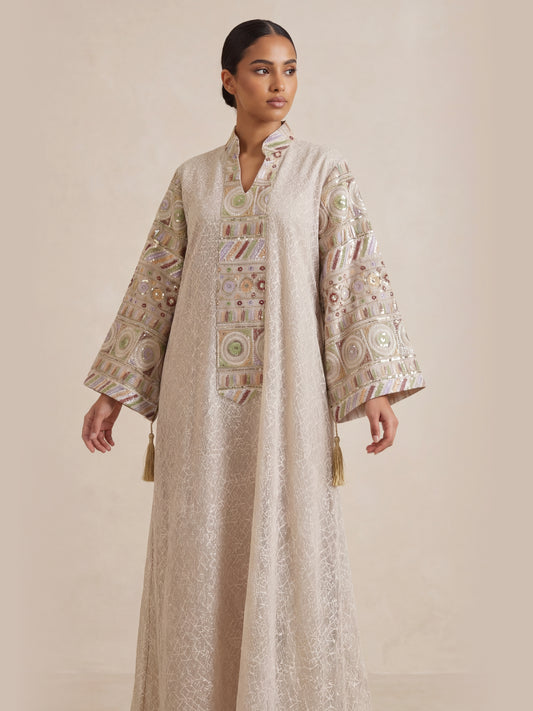 ZY-070 Beige Heritage Embroidered Jalabiya