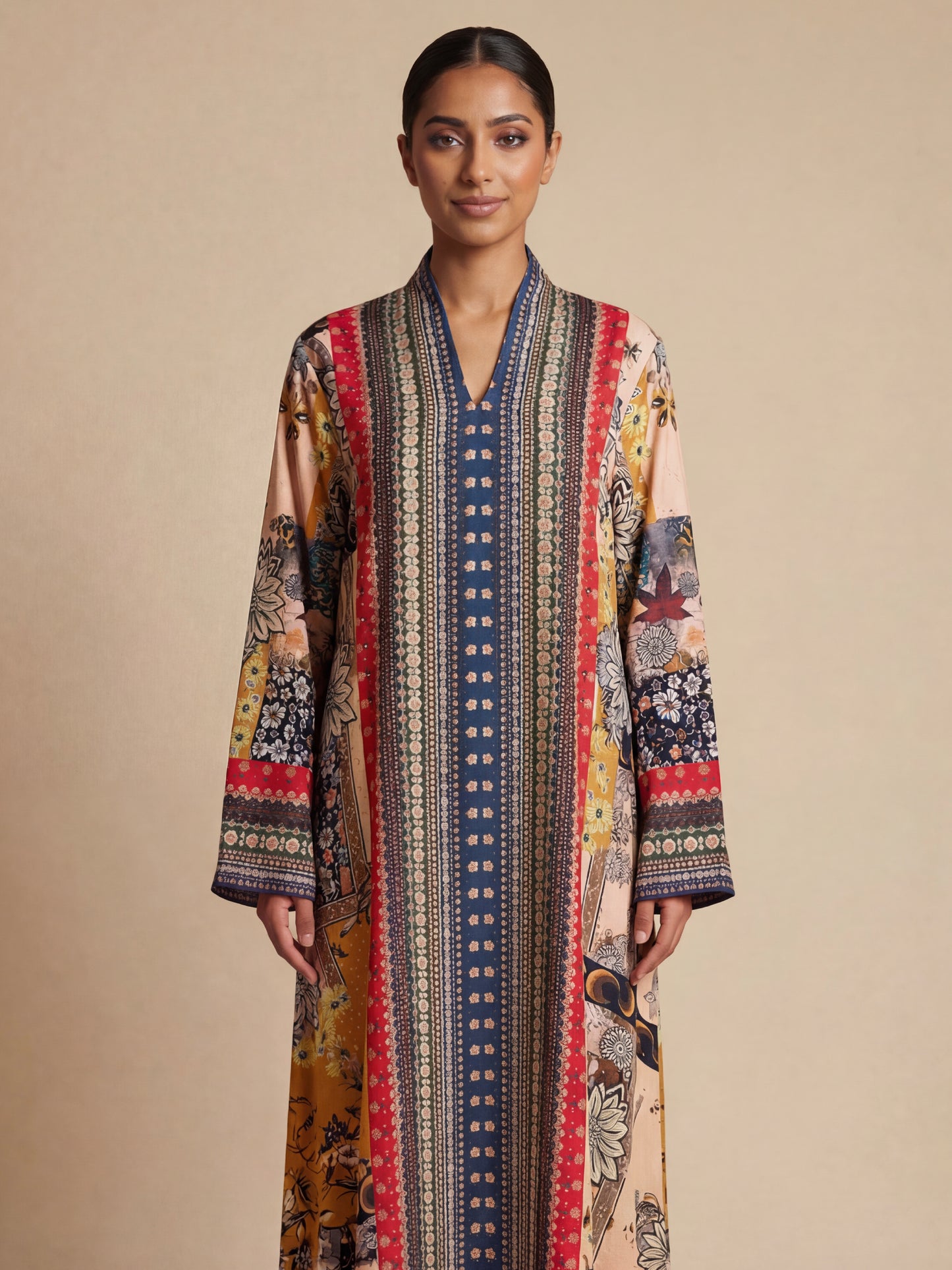 ZY-072 Bohemian Stripe Patchwork Jalabiya