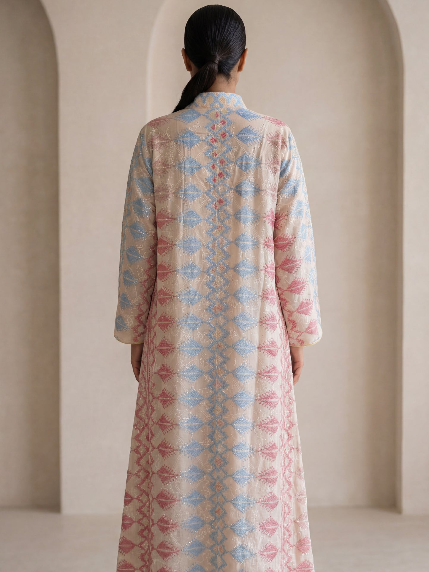 ZY-077 Cream Pastel Embroidered Jalabiya