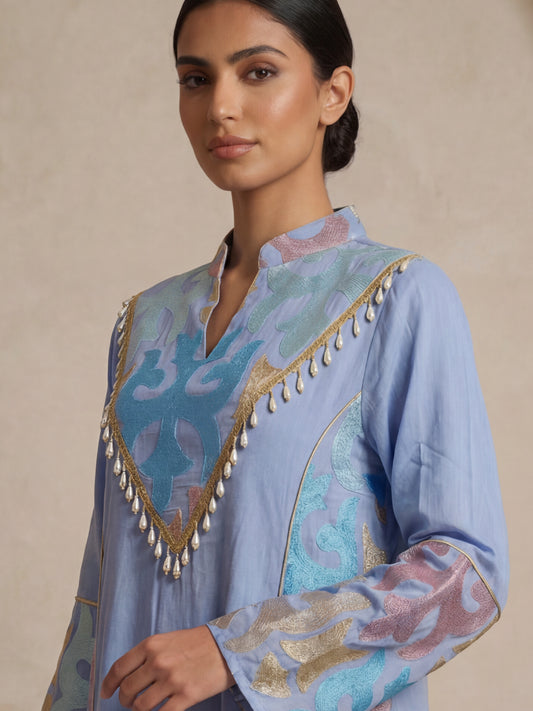 ZY-076 Sky Blue Embroidered Jalabiya