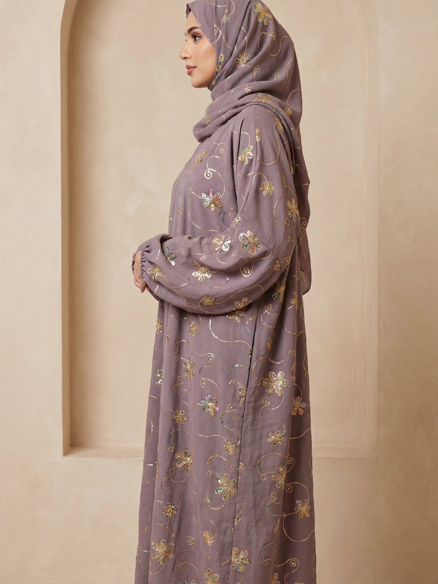 ZY-085 Lavender Shimmer Floral Prayer Abaya