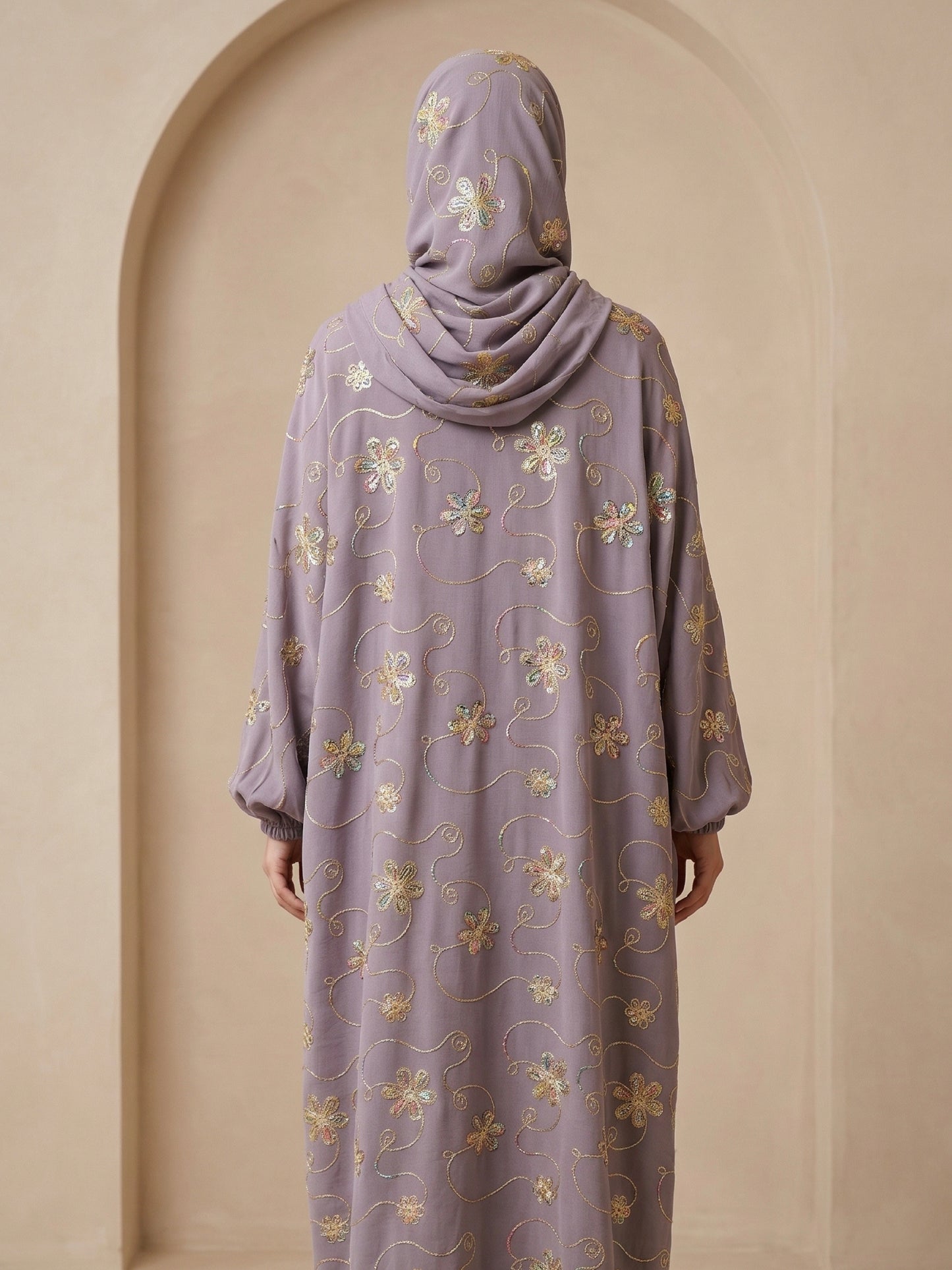 ZY-085 Lavender Shimmer Floral Prayer Abaya